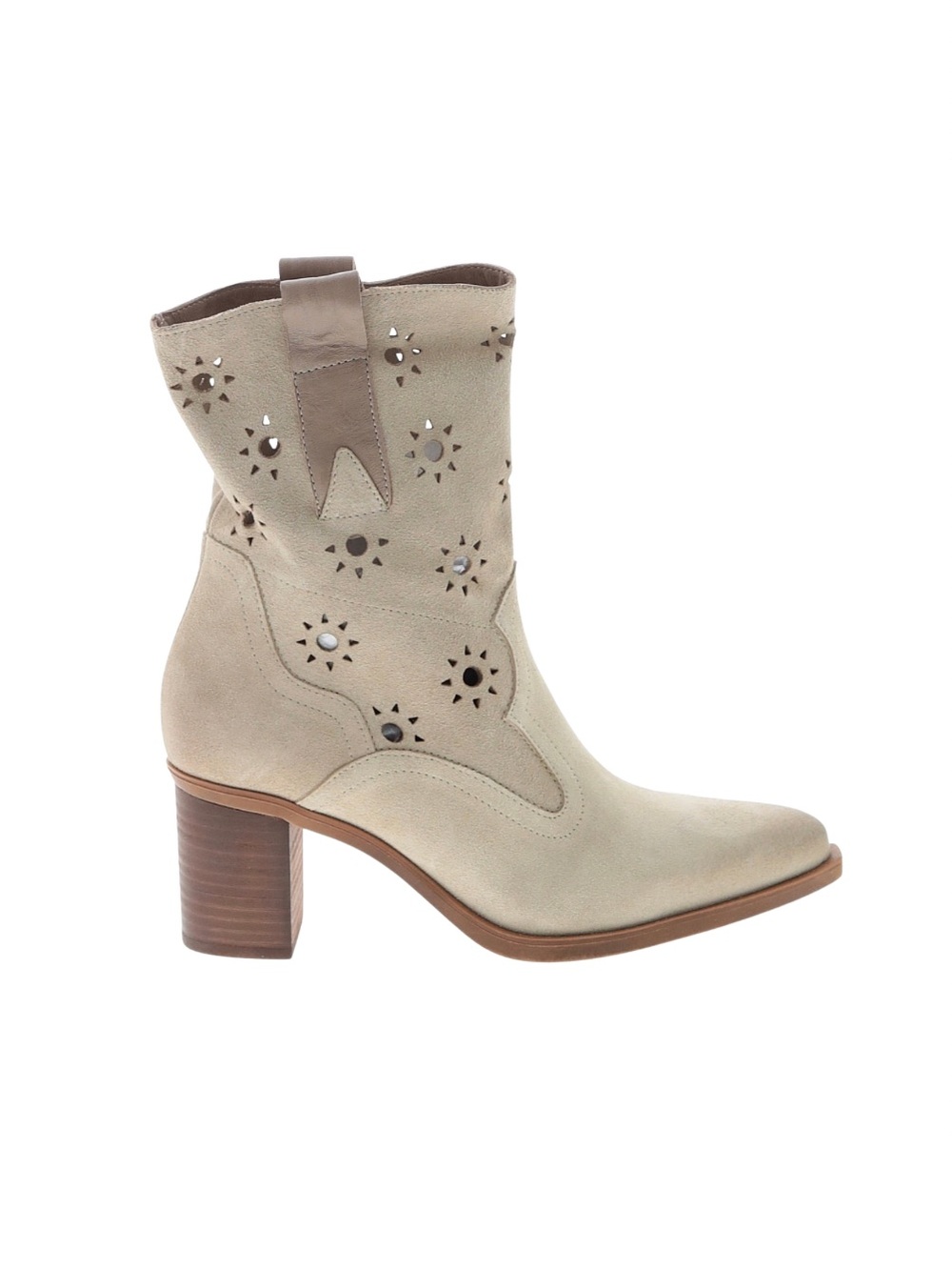 Casta 100% Leather Cut Out Embroidered Heeled Boots in Beige Ivory Like New 9